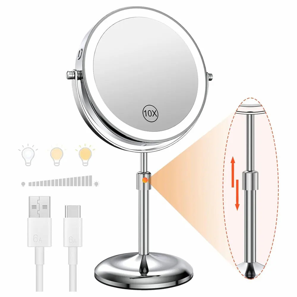 LED Lighted Mirror with 10X Zoom