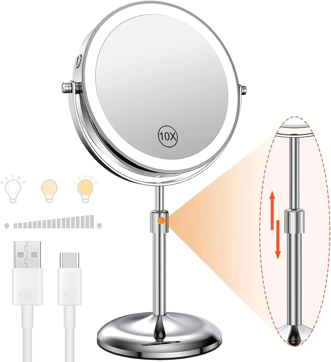 LED Lighted Mirror with 10X Zoom
