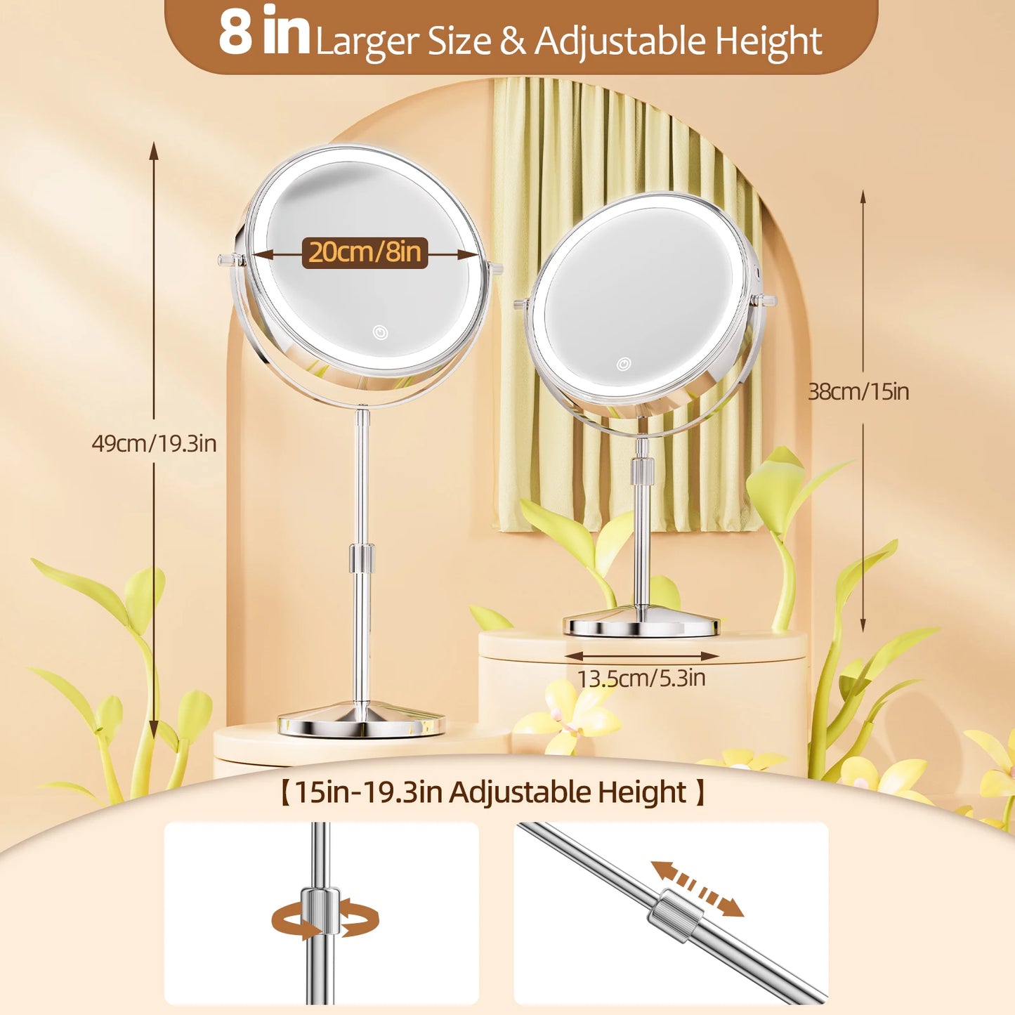 LED Lighted Mirror with 10X Zoom