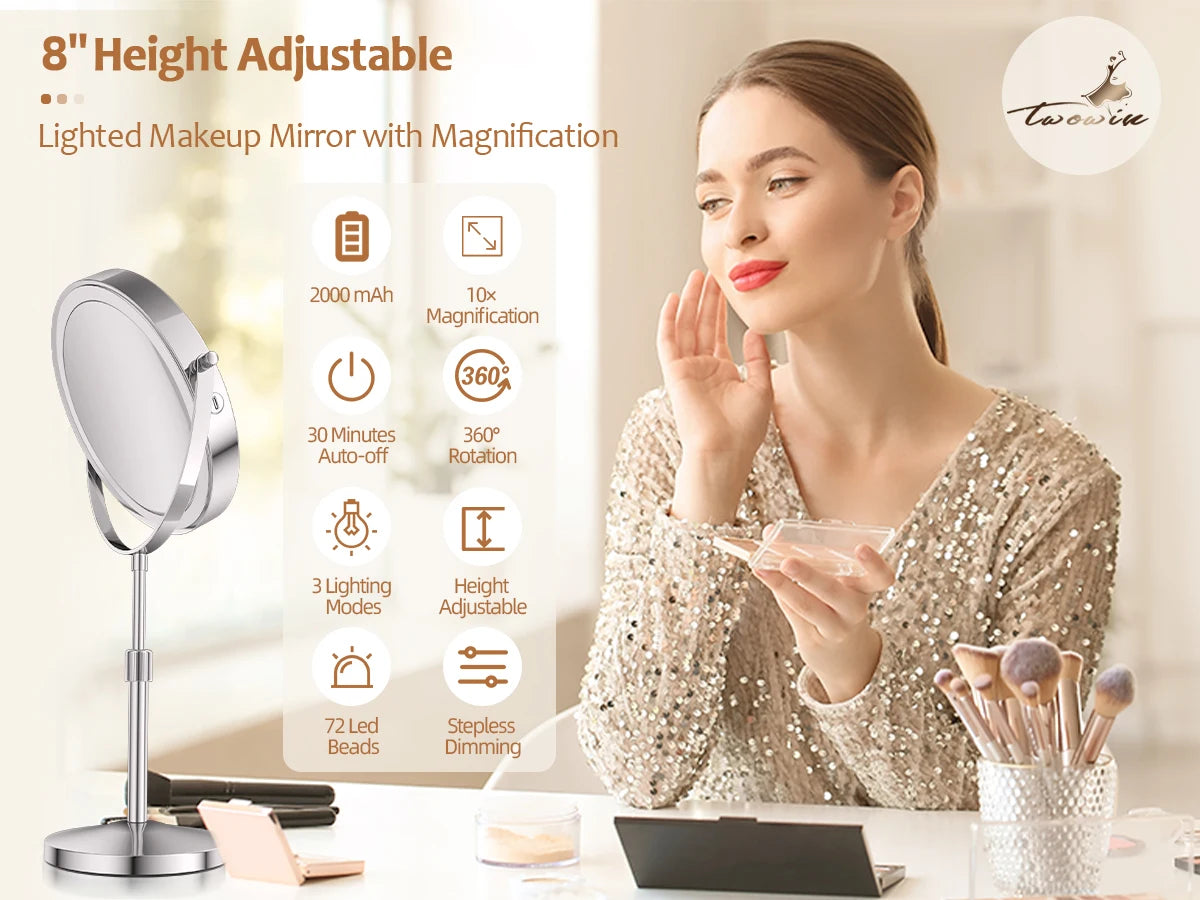 LED Lighted Mirror with 10X Zoom