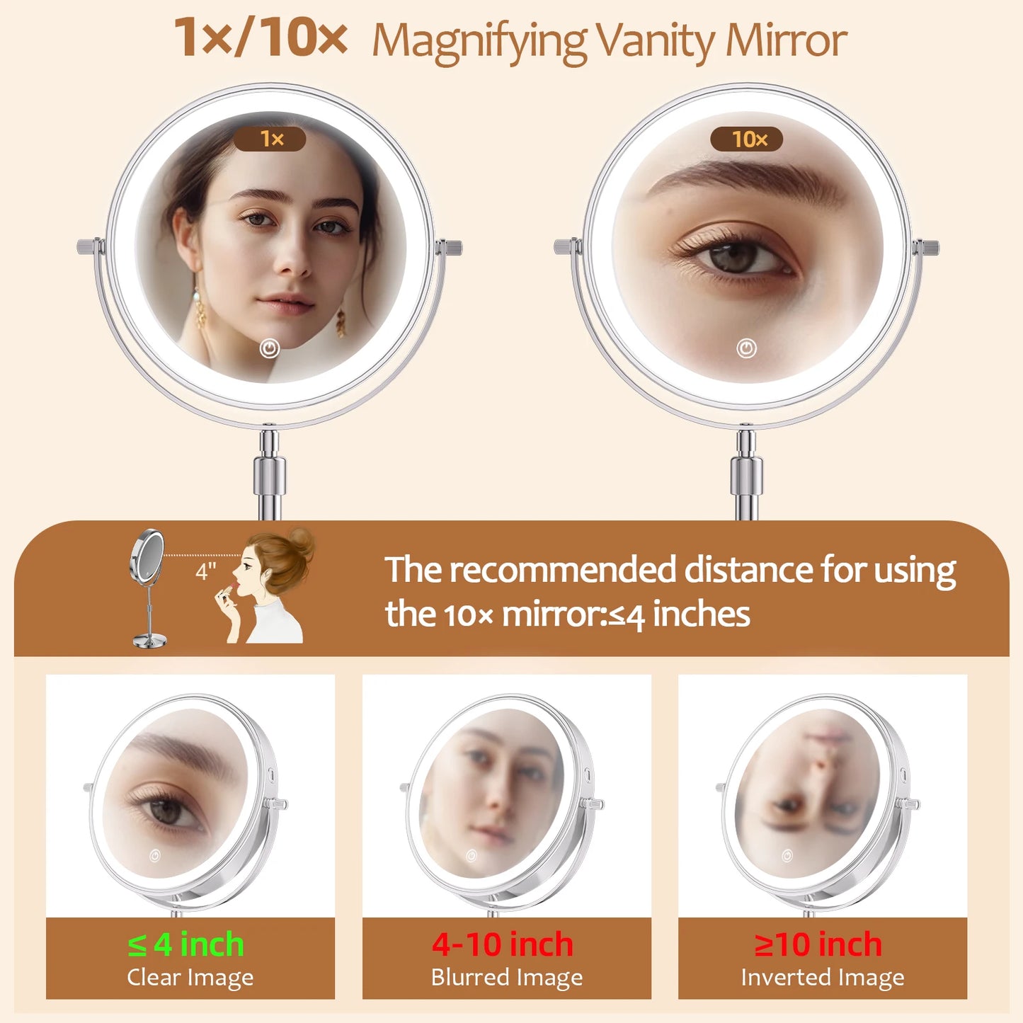 LED Lighted Mirror with 10X Zoom