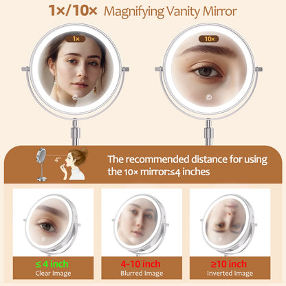 LED Lighted Mirror with 10X Zoom