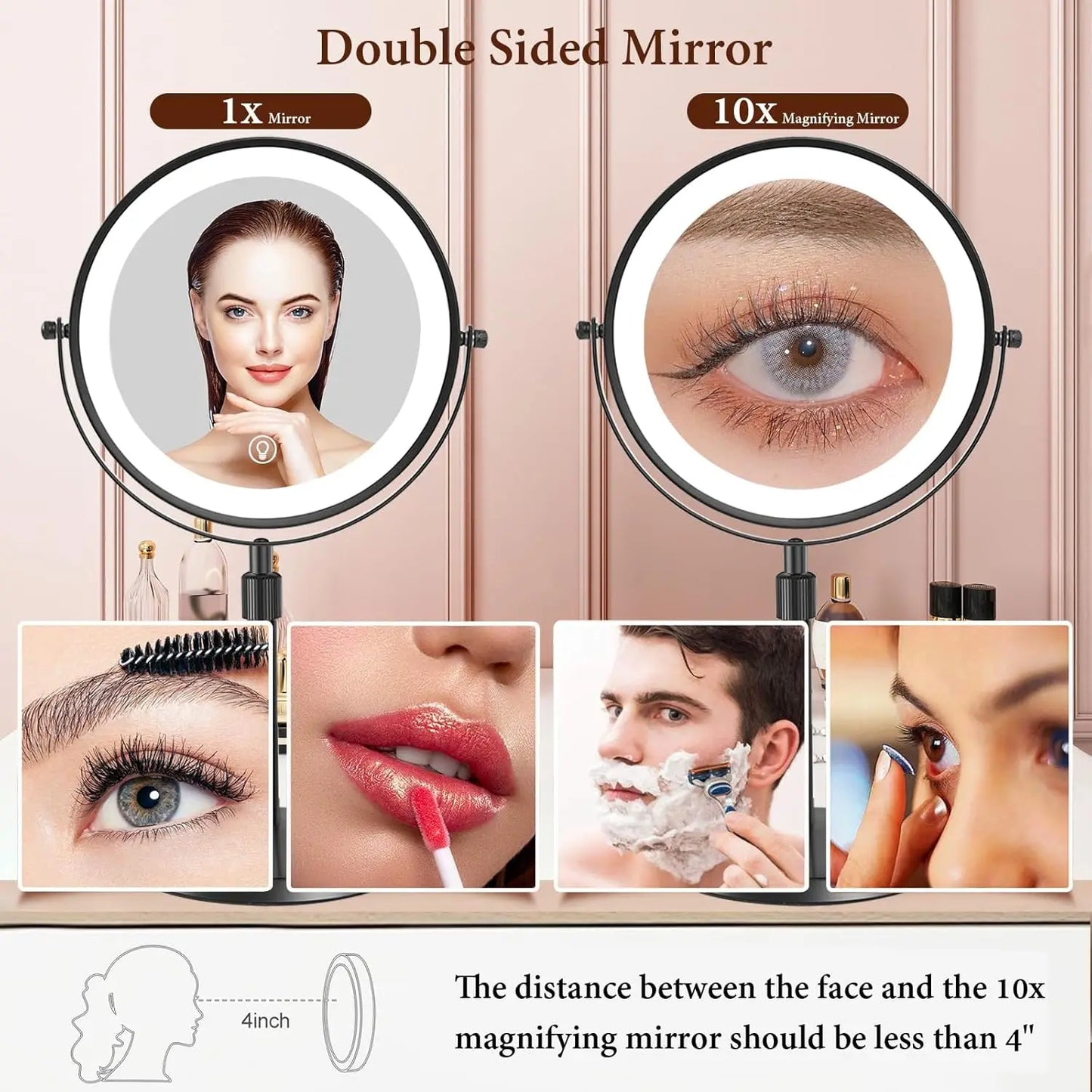 LED Lighted Mirror with 10X Zoom