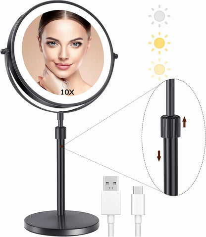 LED Lighted Mirror with 10X Zoom