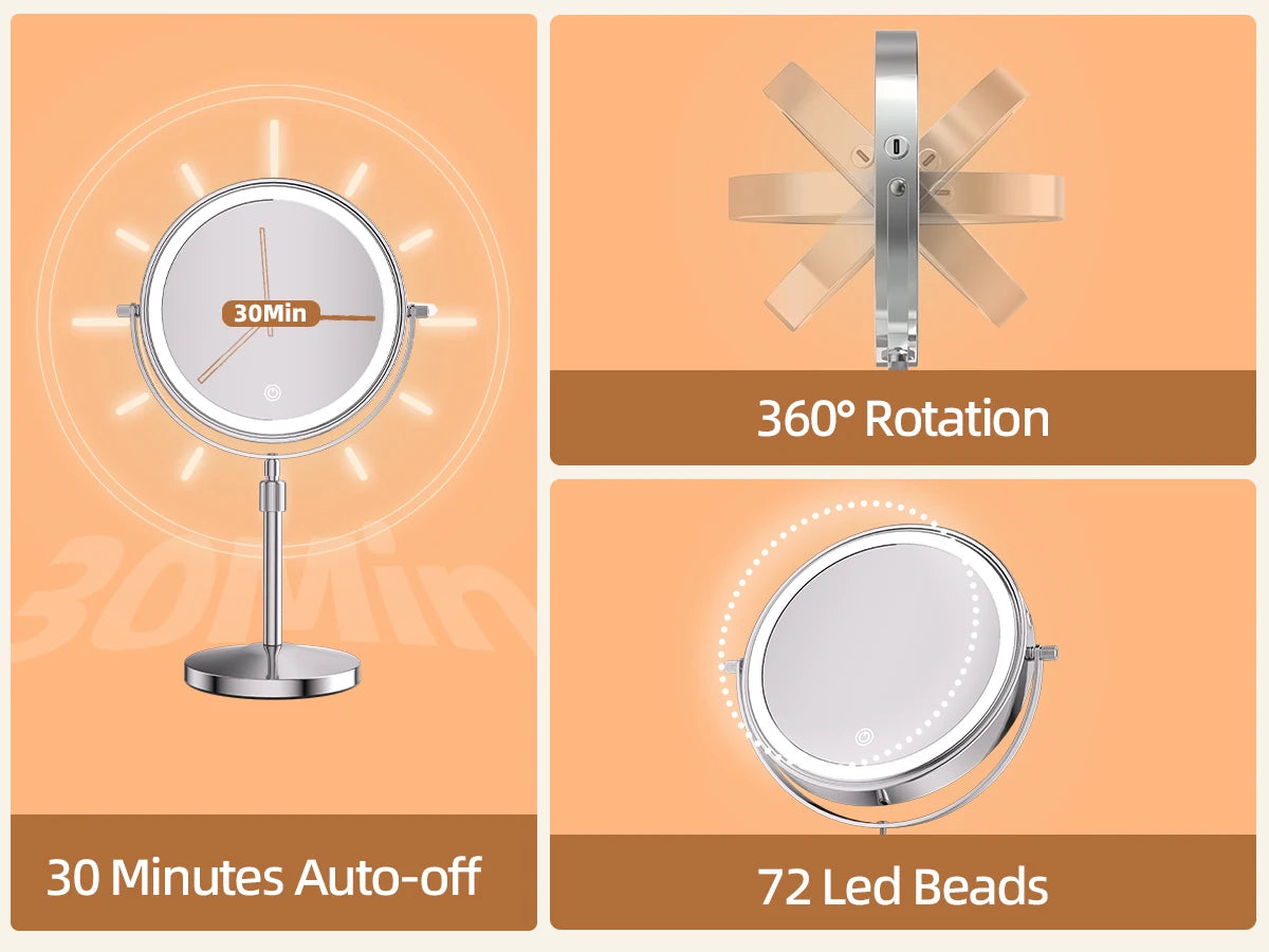 LED Lighted Mirror with 10X Zoom